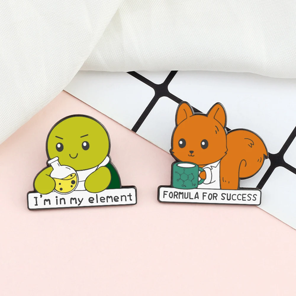 Scientist Animal Turtle Fox Enamel Pins Cartoon Funny Tortoise Brooch Bag Hat Lapel Pin Chemistry Badge for Friends Jewelry Gift