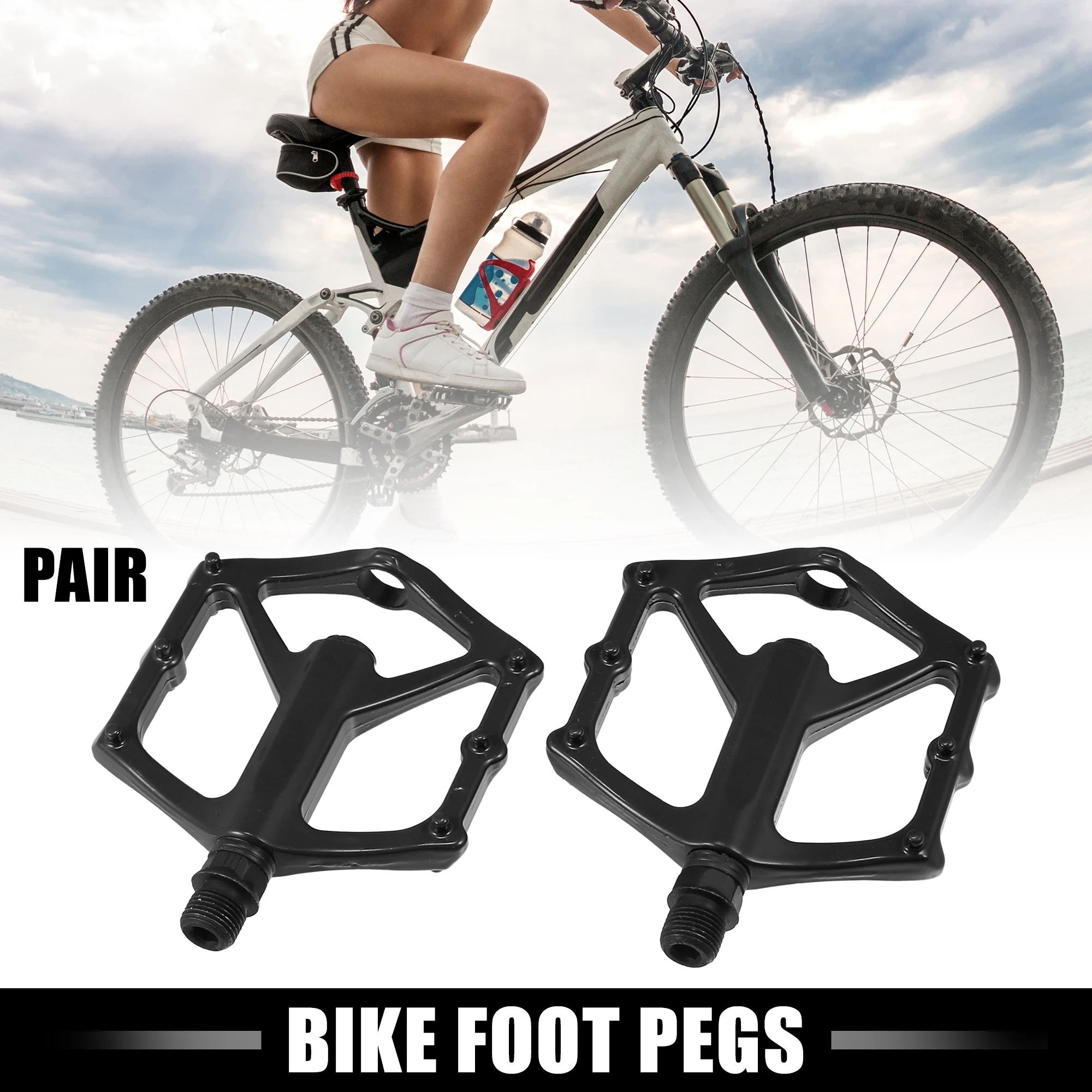 

X Autohaux 1 пара велосипедных педалей из алюминиевого сплава, задняя подножка, черная, подходит для осей 9/16 дюймов