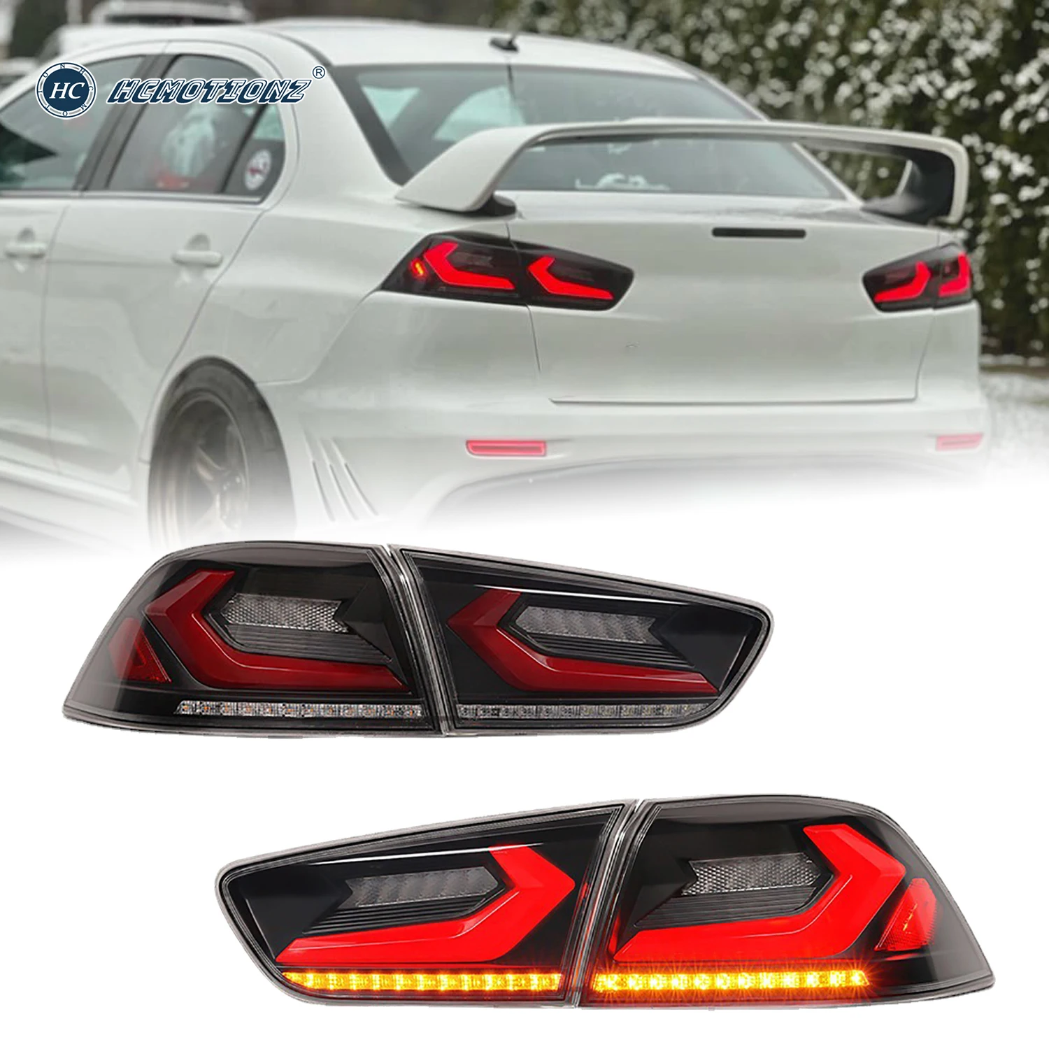 

HCMOTIONZ Car Rear Back Lamps DRL Signal Light Accessory LED Tail Lights Assembly for Mitsubishi Lancer EVO X 2008-2017