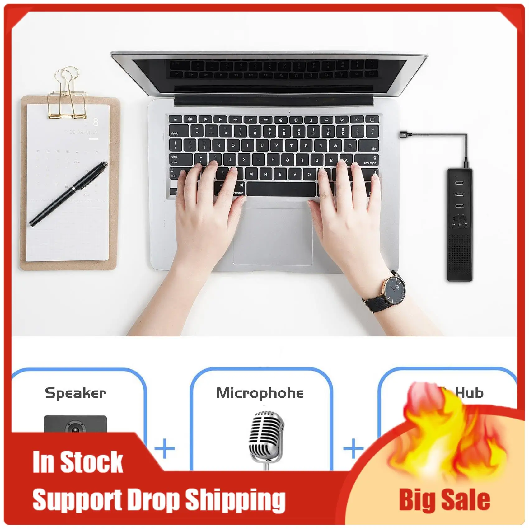 Лучшие предложения Компьютерные колонки 3 в 1 с микрофоном и концентраторами USB-динамик для конференций, микрофон для ПК для видеоконференций