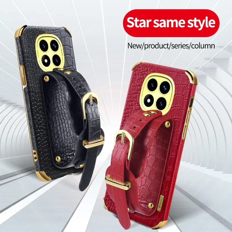 

Чехол для телефона из крокодиловой кожи с браслетом для Redmi Note 14 Pro Plus 14C 5G 4G, держатель с ремешком на запястье, противоударный мягкий чехол