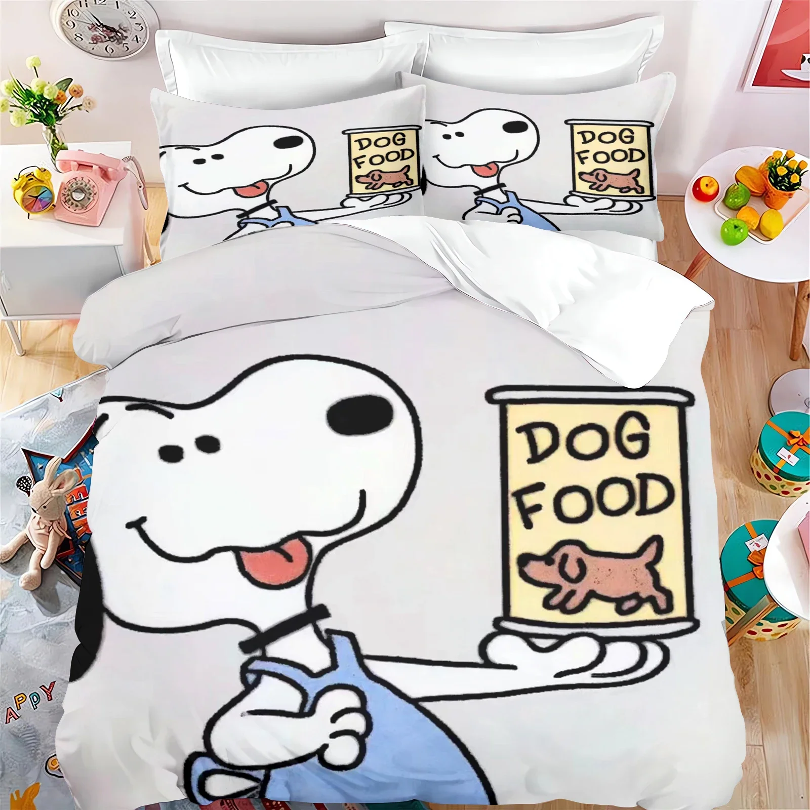 Snoopy Duvet Cute Printed Cartoon Quilt Luxury Happy Puppy Polyester 3-Piece Set 1 Cover Bedding 3d Children'S