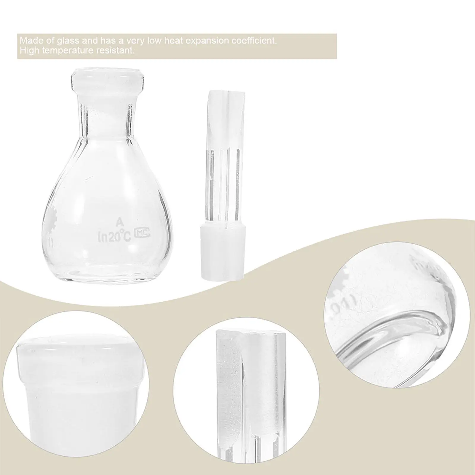 Laboratory Glass Pycnometer Bottle Transparent Reagent Storage Bottle Stopper Accurate Density and Gravity Test