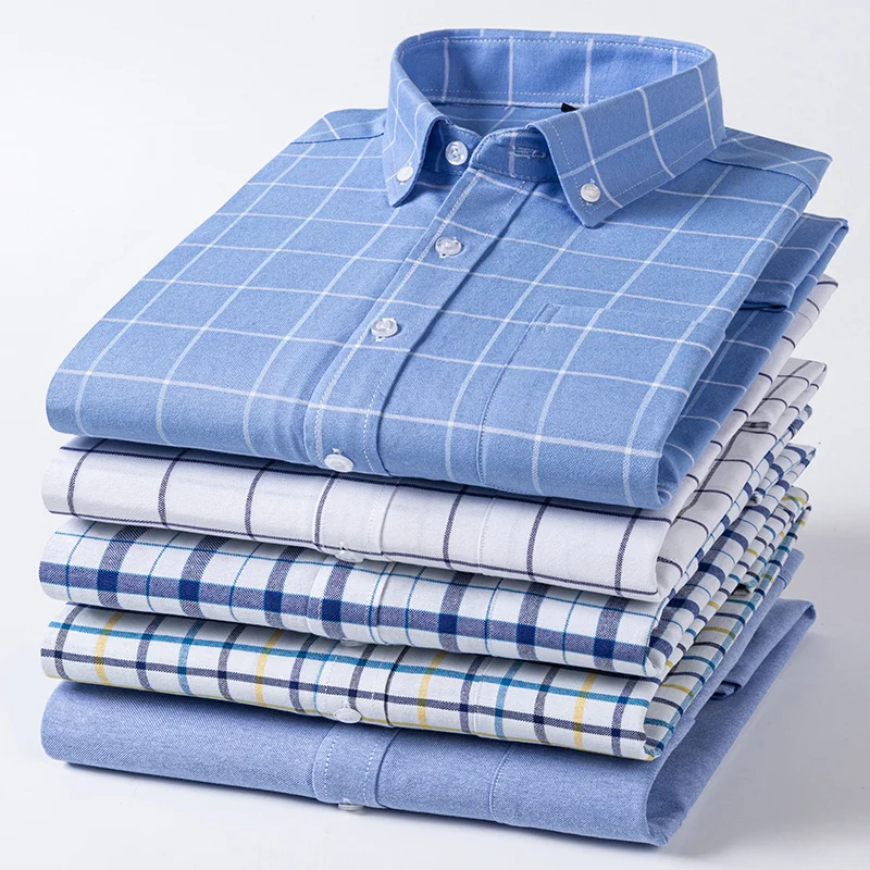 

2025 Мужская социальная рубашка из чистого хлопка Оксфорд, люксовый бренд, тонкая мягкая клетчатая рубашка на пуговицах, официальная рабочая одежда в стиле вестерн