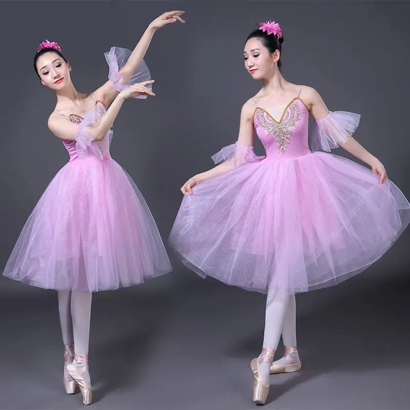 Vestido de baile de Ballet de Lago de los cisnes blancos para mujer adulta, trajes de baile de salón, tutú romántico, ropa de escenario, vestido de baile de fiesta