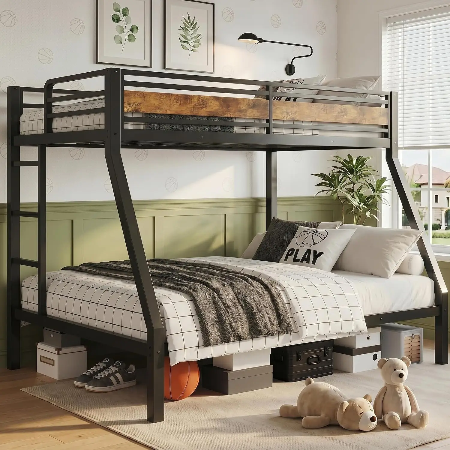 Heavy Duty Twin Over Full Bunk Beds, Metal Twin Bunk Bed Frame with 12.8