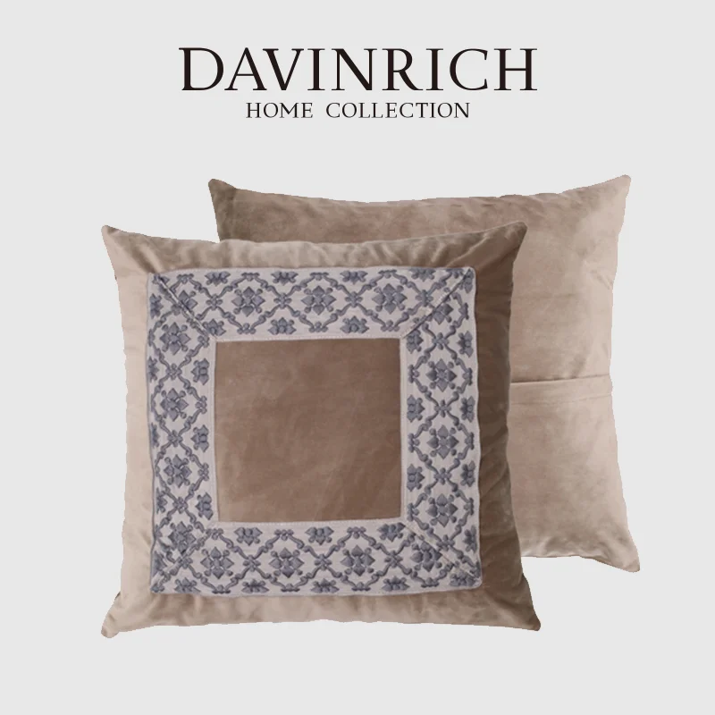 

DAVINRICH Accent Aesthetic Square Cushion Cover Italy Renaissance Inspired Baroque Floral Geometry Embroidered Pillow Case 45x45