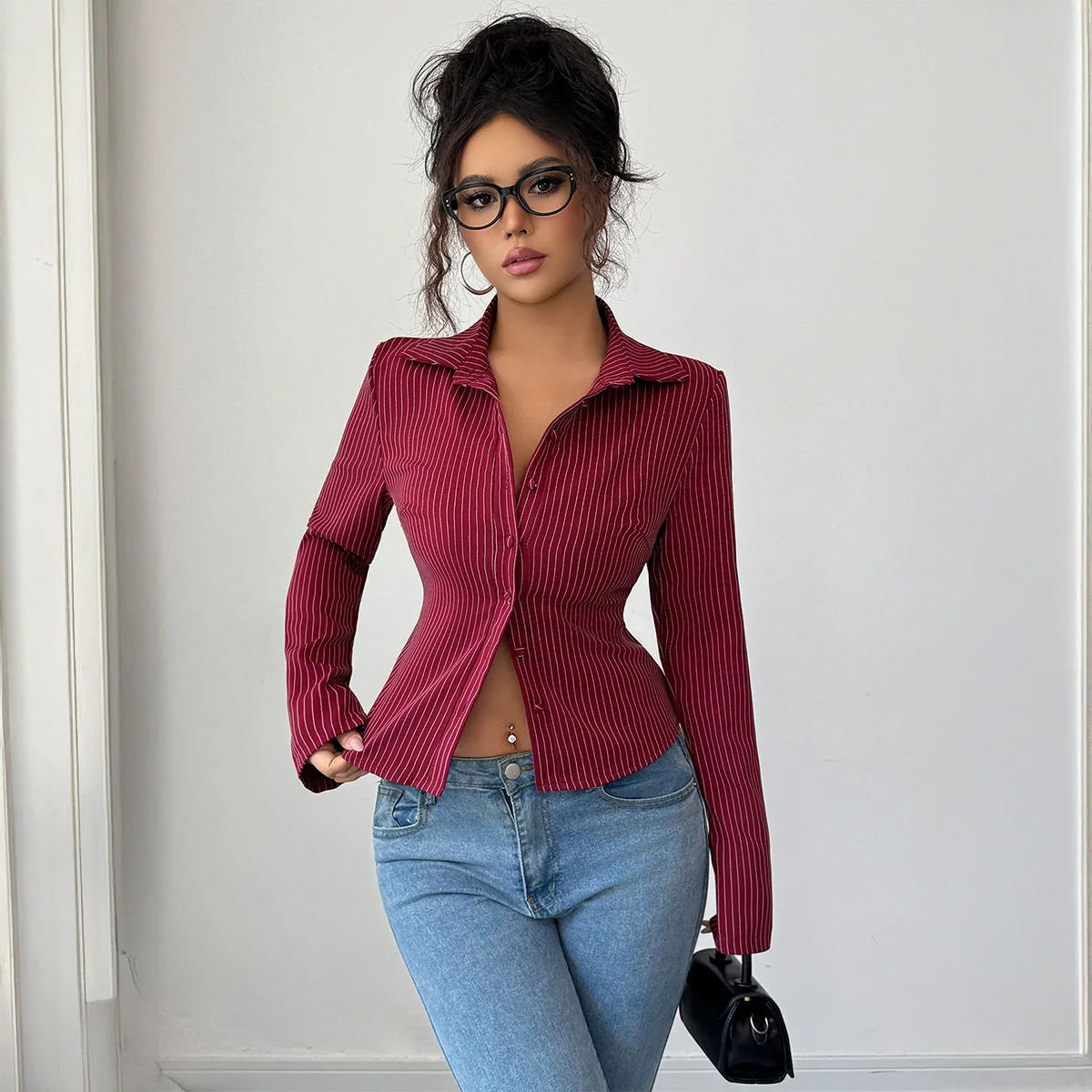 Casual High-grade Striped Long-sleeved Cardigan Shirt Women's Clothing 2026 Autumn And Winter Dress Elegant Robe Midi Boho Femme