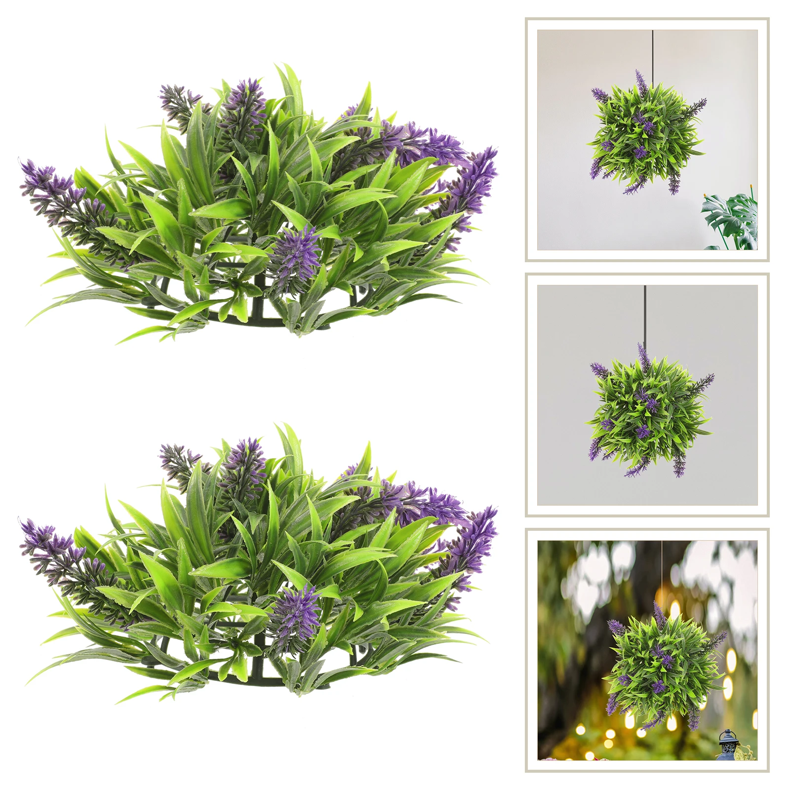 

2 Pcs Artificial Plant Ball Decorative Lavender Topiary Grass Hanging Basket Home Wedding Party Stage Coffee Shop Safe Plastic