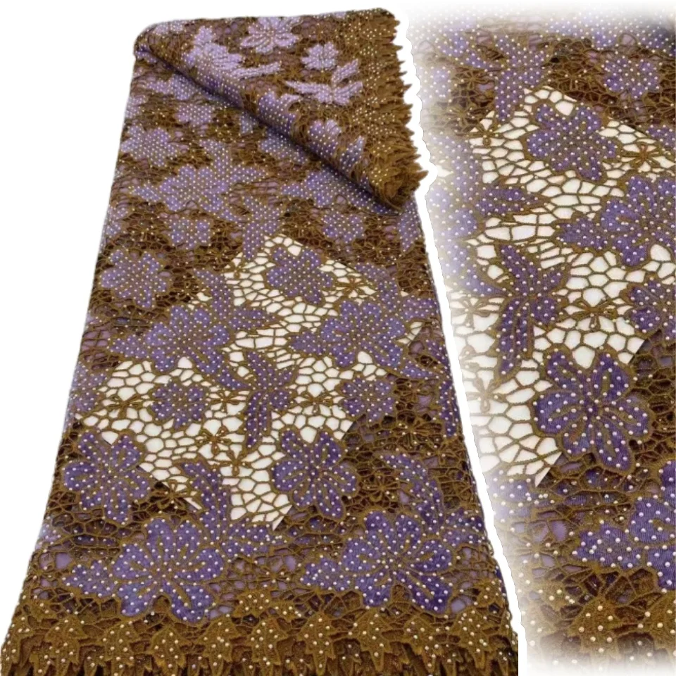 

Новейший африканский гипюровый шнур, кружево с камнями, водорастворимое кружево 2025, высококачественная нигерийская кружевная ткань для шитья платья SZ1749