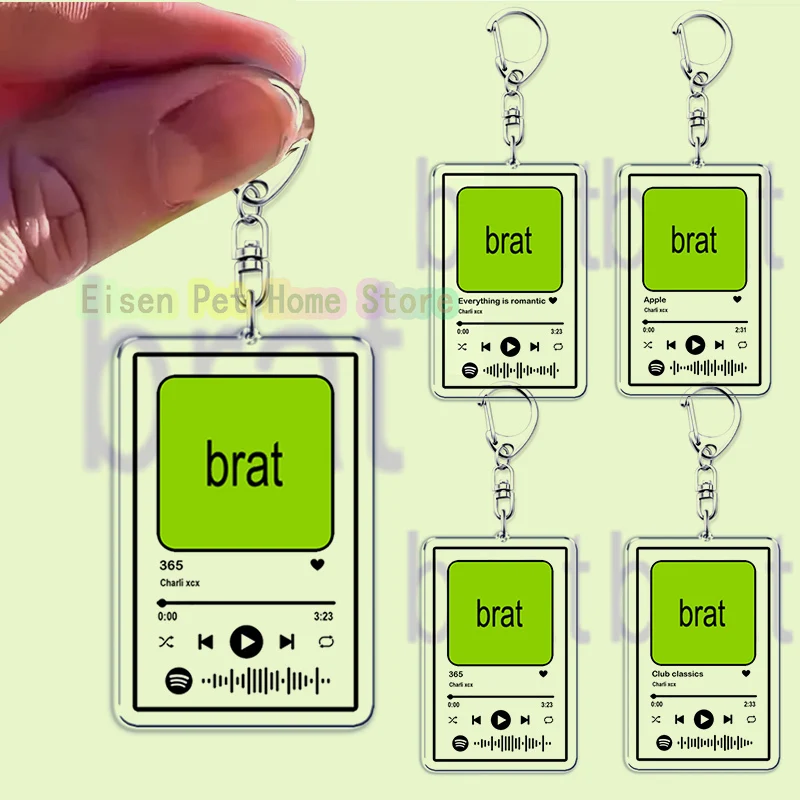 Music Charli XCX Brat Album Keychains Hot Songs Playlist Pendant Keyring for Accessories Bag Key Chain Ring Jewelry Fans Gifts