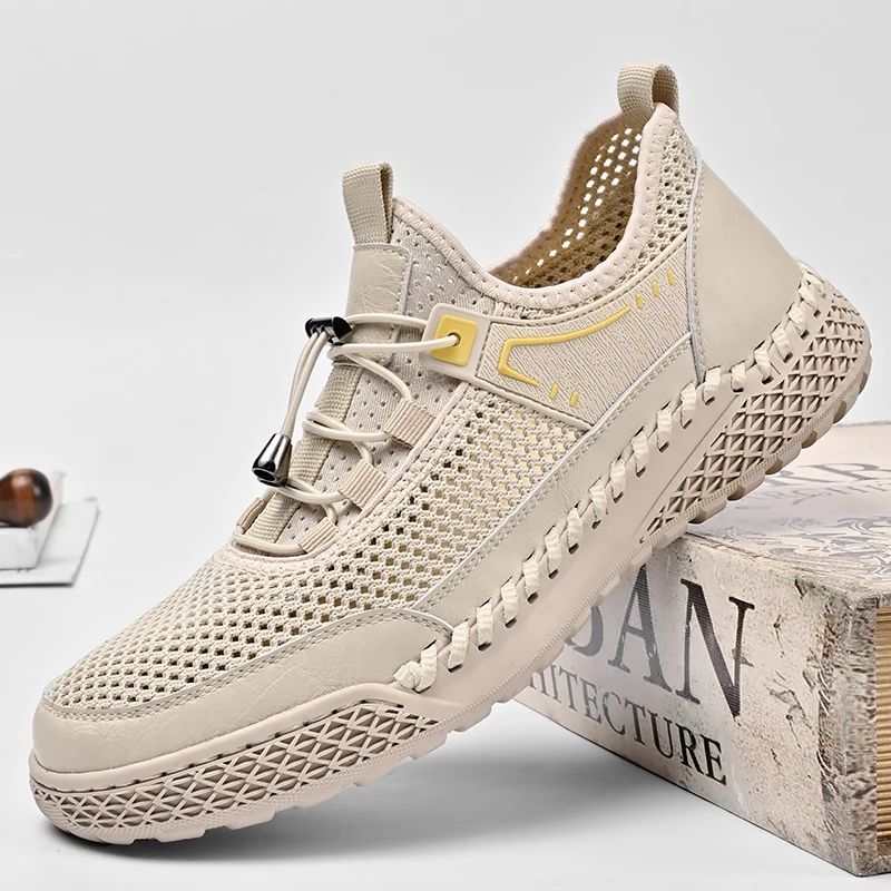 

Модные и универсальные мужские сандалии с капюшоном, из натуральной кожи и дышащей сетки, летние, для активного отдыха, повседневные, противоскользящие, пляжные.