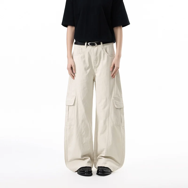 Korean Fashion Baggy Wide Leg Pants for Men 2026 New Men's Pure Cotton Retro Multi Pocket Cargo Pants Streetwear Men Clothing