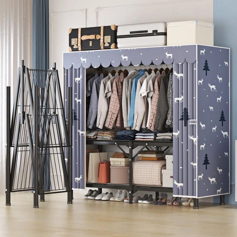 Wardrobe easy assembly bedroom home linen cabinet thick, sturdy, durable folding all steel frame rental room