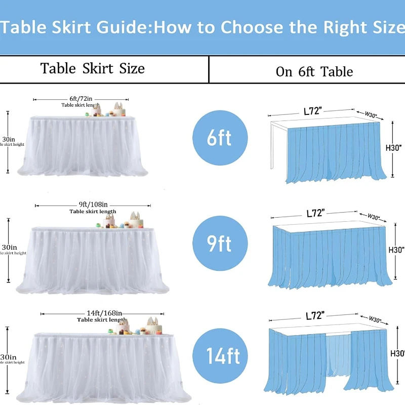 Sheer Table Skirt Tablecloth 3-Ply with LED Lights Premium Gold Edge Wedding Party Cake Table Decoration