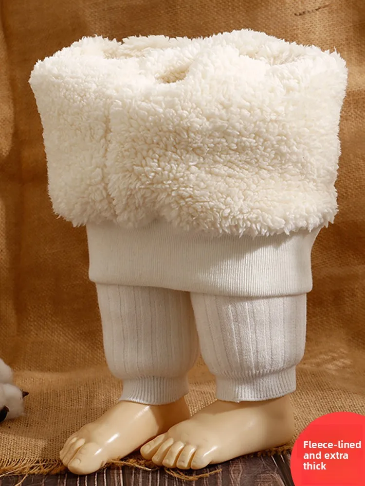 

Thiened Fce Winter Bot Pants for Girls Pure Color 2025 Winter Outerwear Trousers Trendy Base Layer Pants for Babies