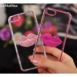 Luxury Bling Rhinestone Pink Lips Cover, for Samsung Galaxy S23 Ultra, S24, S21, S22, Note8, 9, 10, 20 Plus, Case