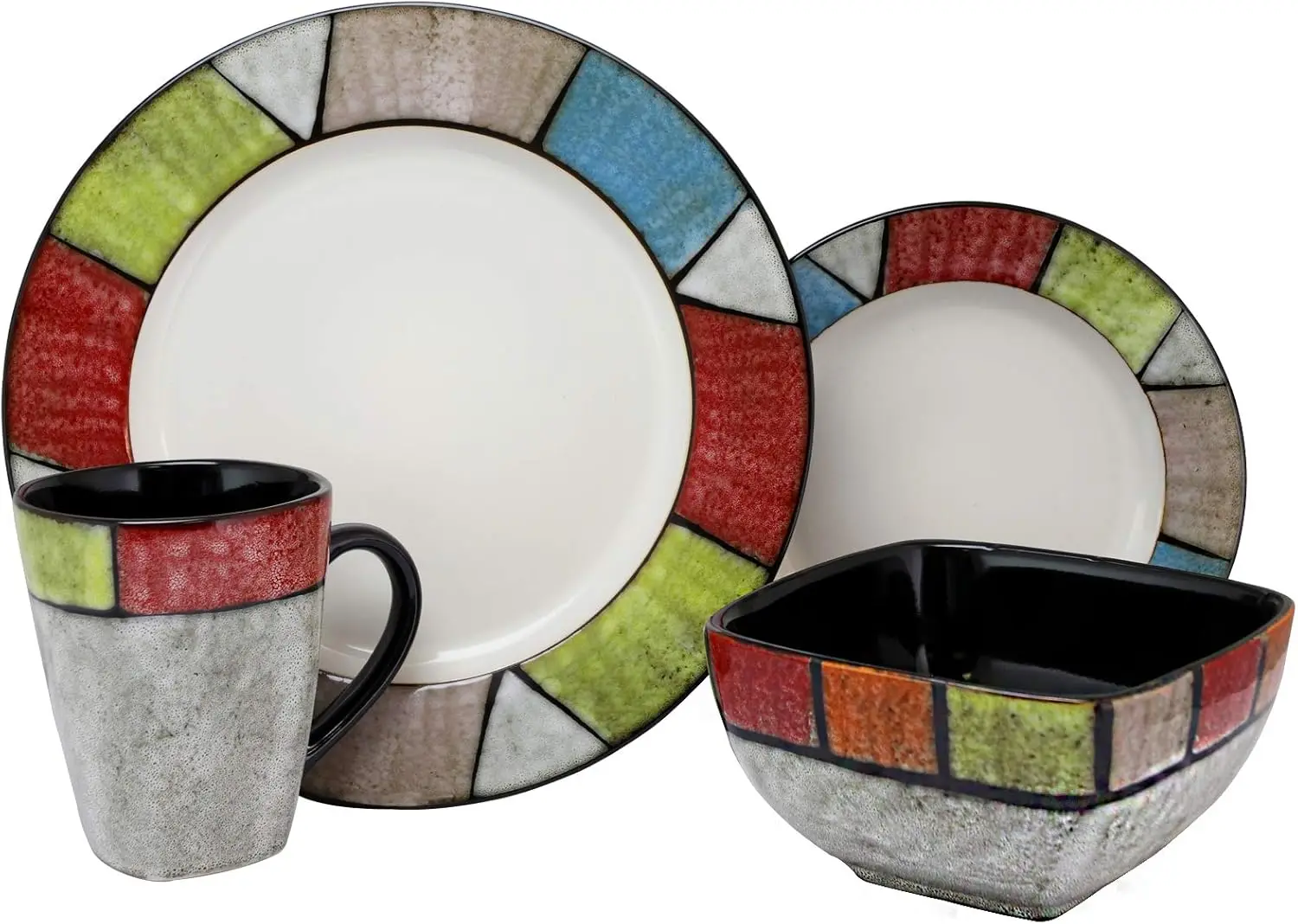 

Stoneware Dinnerware Collection, 16 Piece, Multi-Color