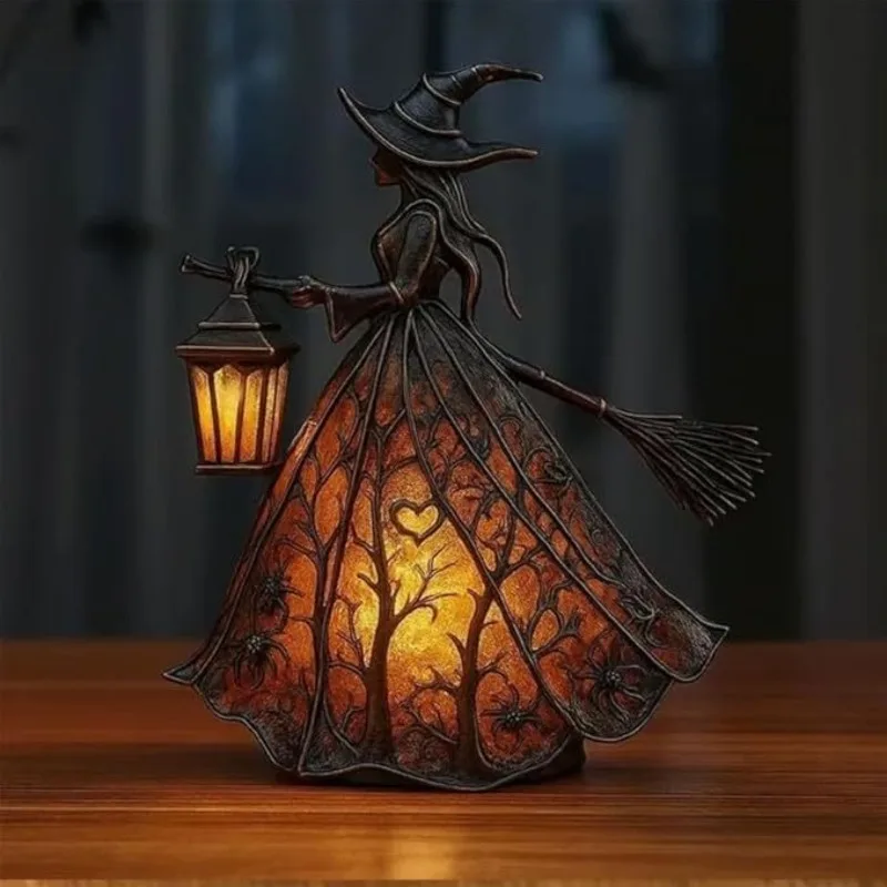 16cm/6.3in halloween bruxa lâmpada de mesa criatividade noite led quarto decoração fontes festa colecionáveis brinquedos exibição desktop