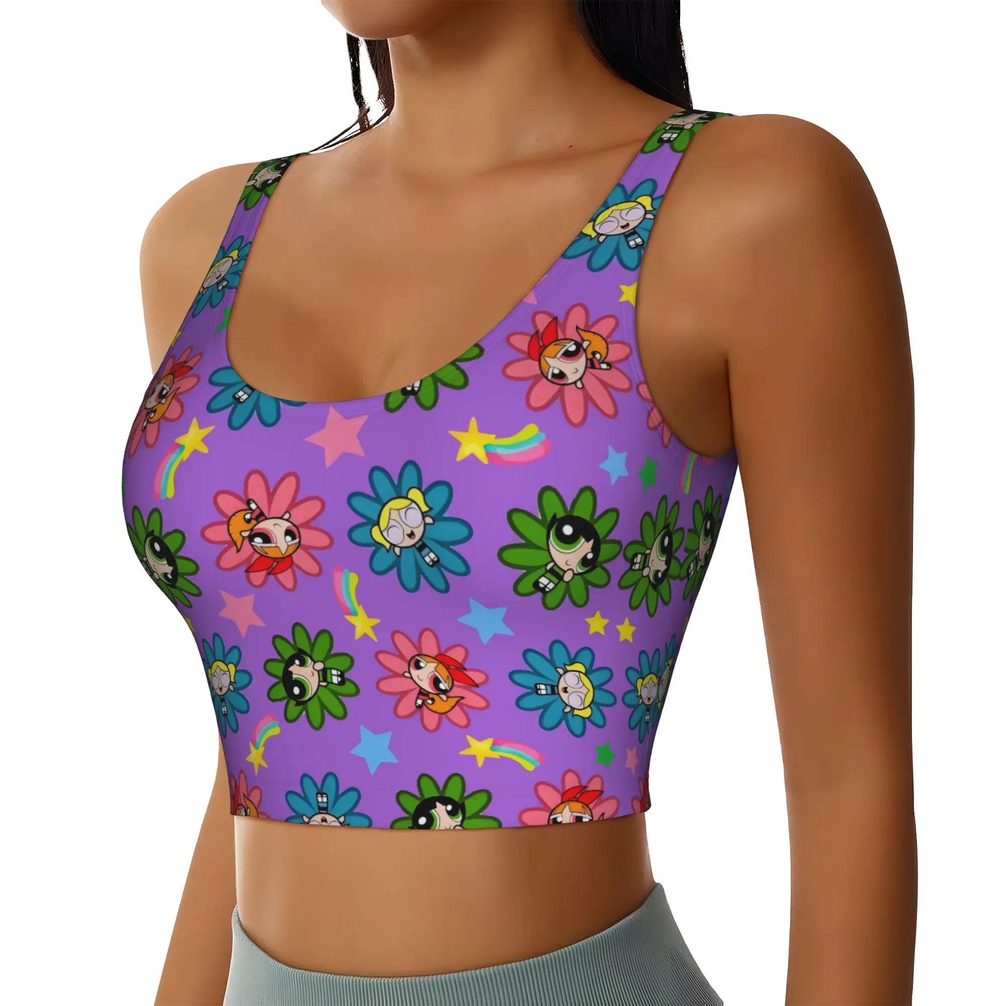 Custom Poweres Anime Puffes Workout Crop Tank Tops Women Seamless Buttercup Blossom Bunny  Yoga Running Sports Bras