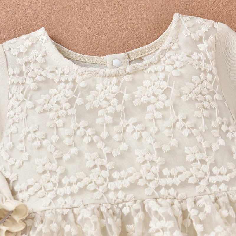 0-18M Autumn Baby Girl Romper Dress Long Sleeve Patchwork Lace Floral Embroidery Princess Dress