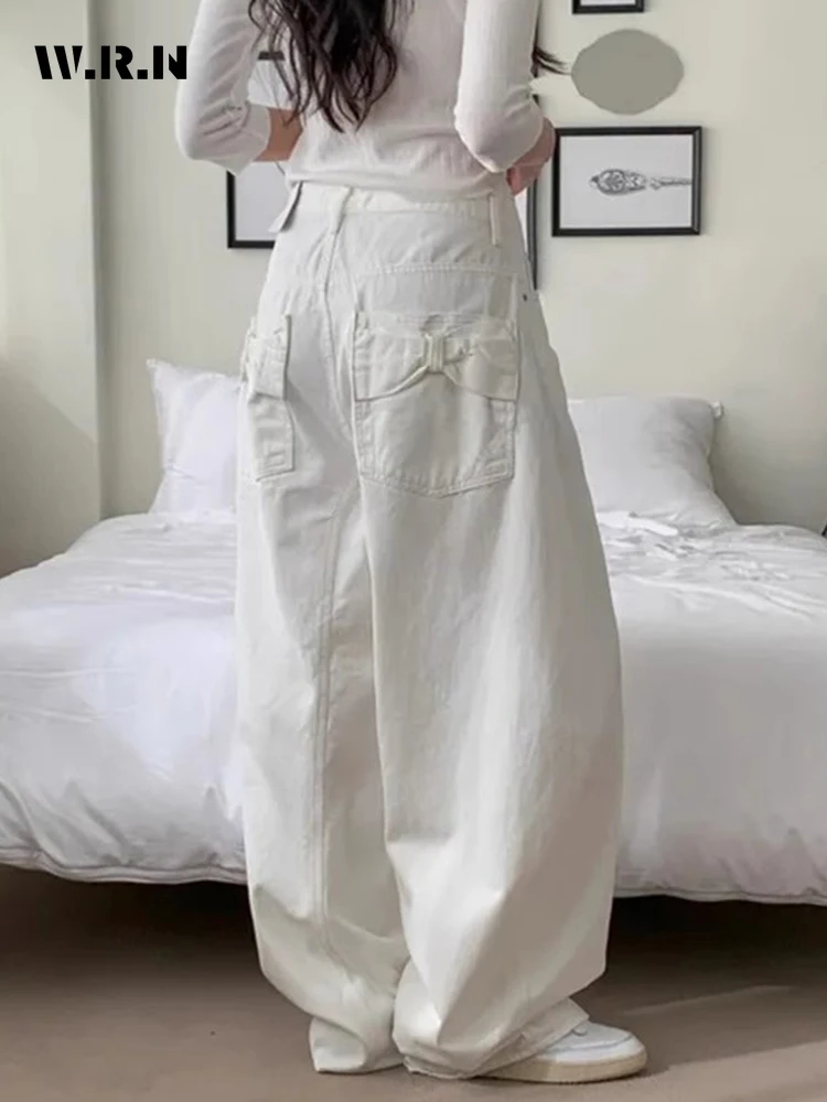 

2025 Loose Women's Denim Jeans Ba Ket Knot Balloon Long Pants Spring New Design Casual High Waist Wide Leg Jeans Feamle