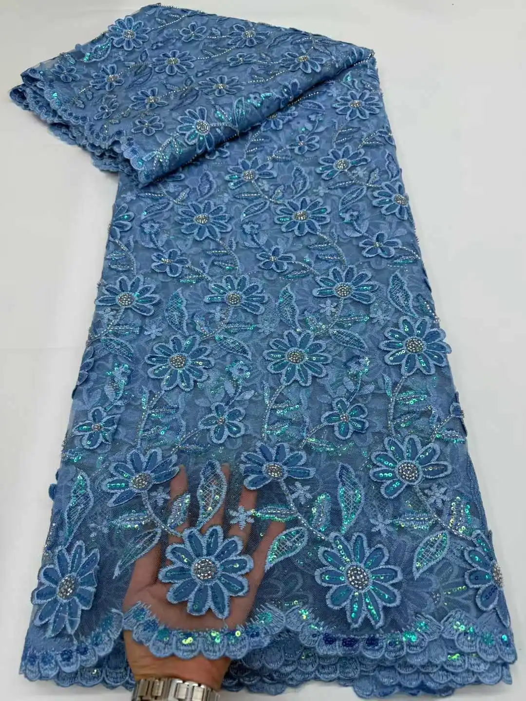 ผ้าลูกไม้แอฟริกัน 2025 คุณภาพสูง ประดับลูกปัดทำมือ ผ้าลูกไม้เจ้าสาวหรูหรา ปักเลื่อมประดับลูกปัดสำหรับงานแต่งงาน