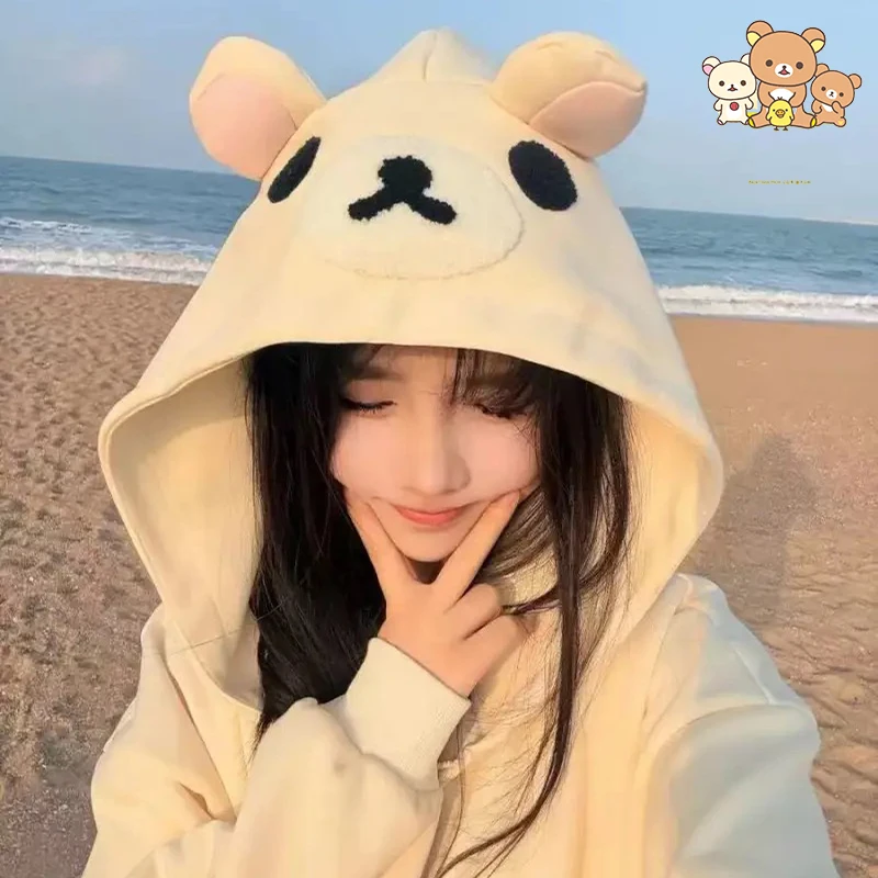 

Y2K Rilakkuma Harajuku уличная одежда толстовки женские в японском стиле плотное пальто осень зима милый свитшот с мультяшным принтом мягкий подарок