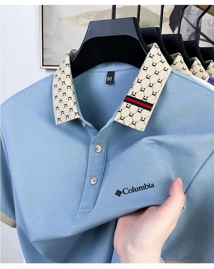 2026 Summer Men's Short Sleeve Polo Shirt Color Block Collar Skin Friendly Breathable Soft Wearable Business Casual Commute Tops