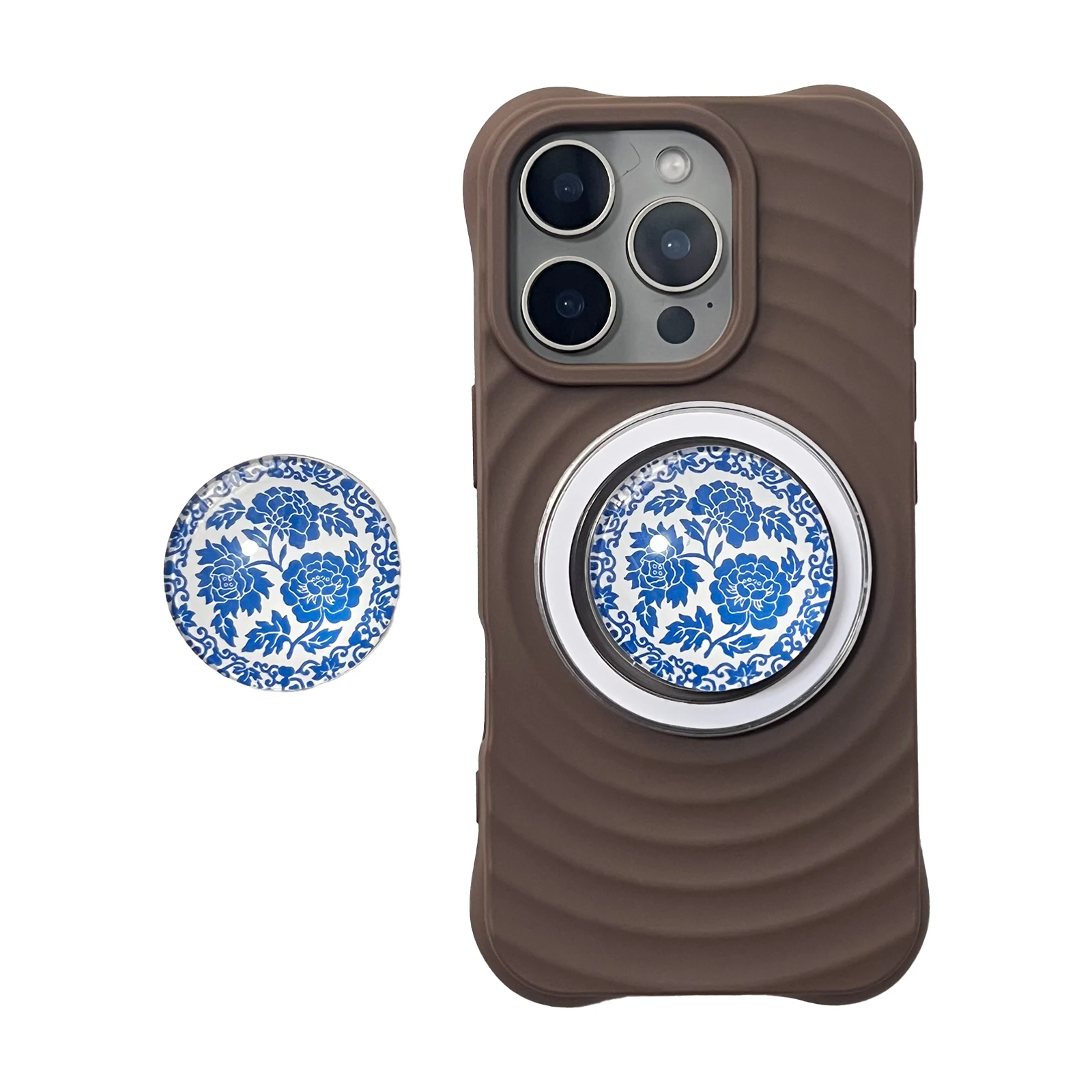 3D-Kristallkugel Niedliche Blaue Blumen Handyhalterung mit Magnetständer für iPhone 17 Pro Max 16 Pro Griptok