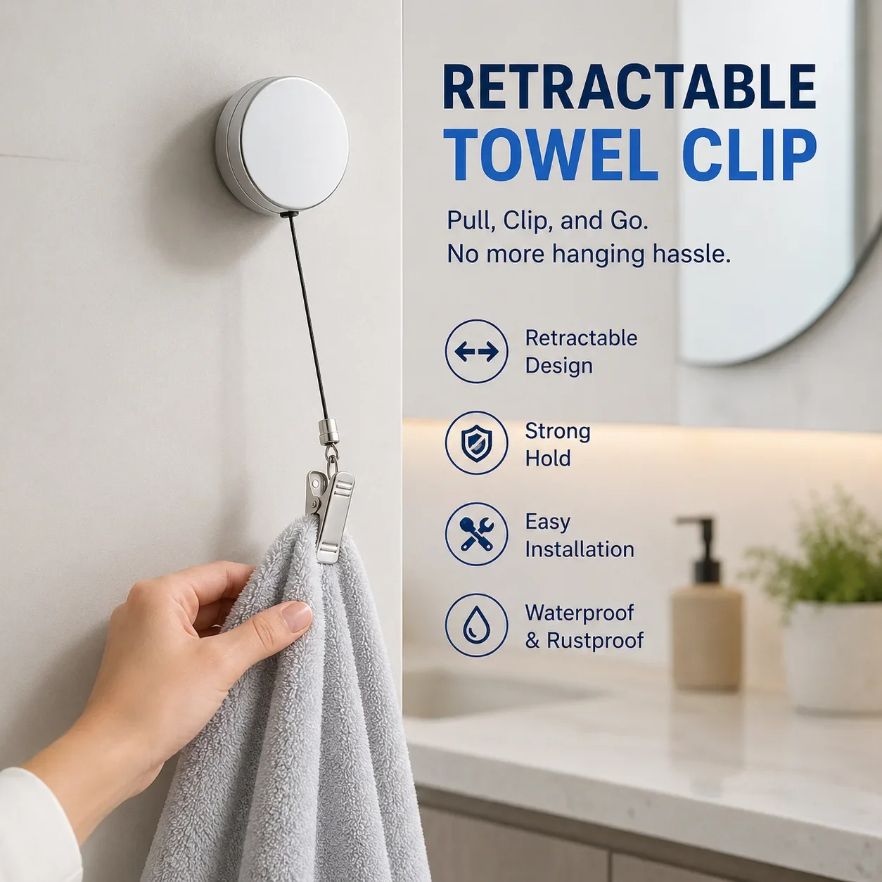 

2PCS Automatic Retractable Towel Clips Self-Adhesive Wall Mounted Storage Rack Multifunctional Towel Rack Towels Holder