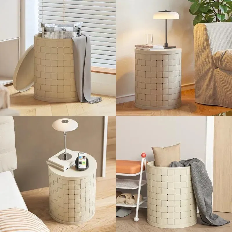 High value light luxury leather bathroom laundry basket with lid 40x40x48cm