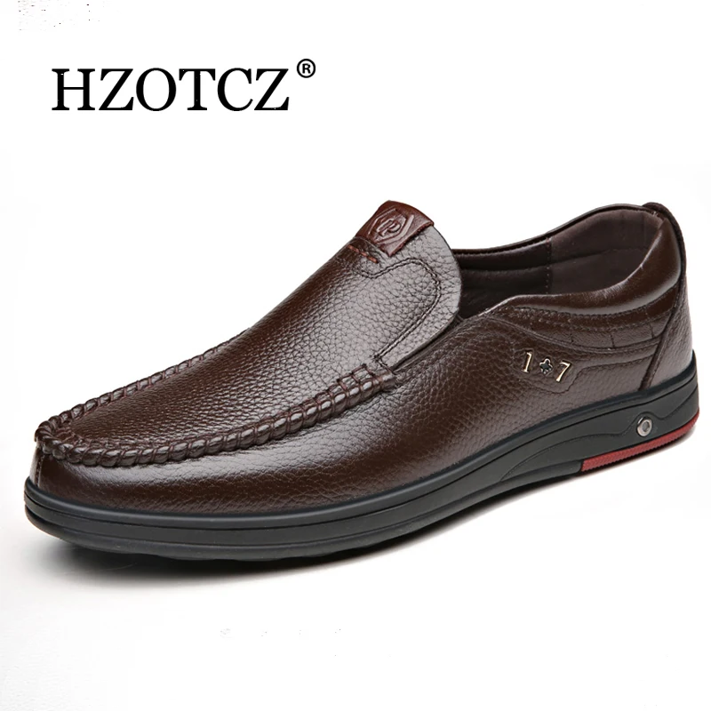 Mocasines de cuero genuino para Hombre, zapatos informales de negocios sin cordones, clásicos, suaves, transpirables, planos