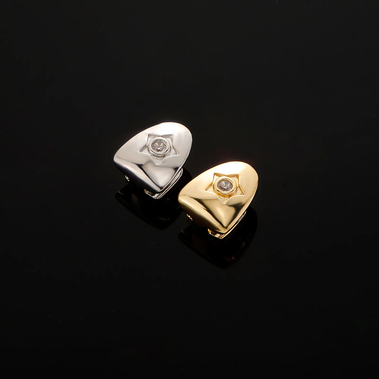 Hip Hop Single Tooth Cap Star CZ Diamond Gold Silver Plain Rapper Party Wholesale Grills for Women Men