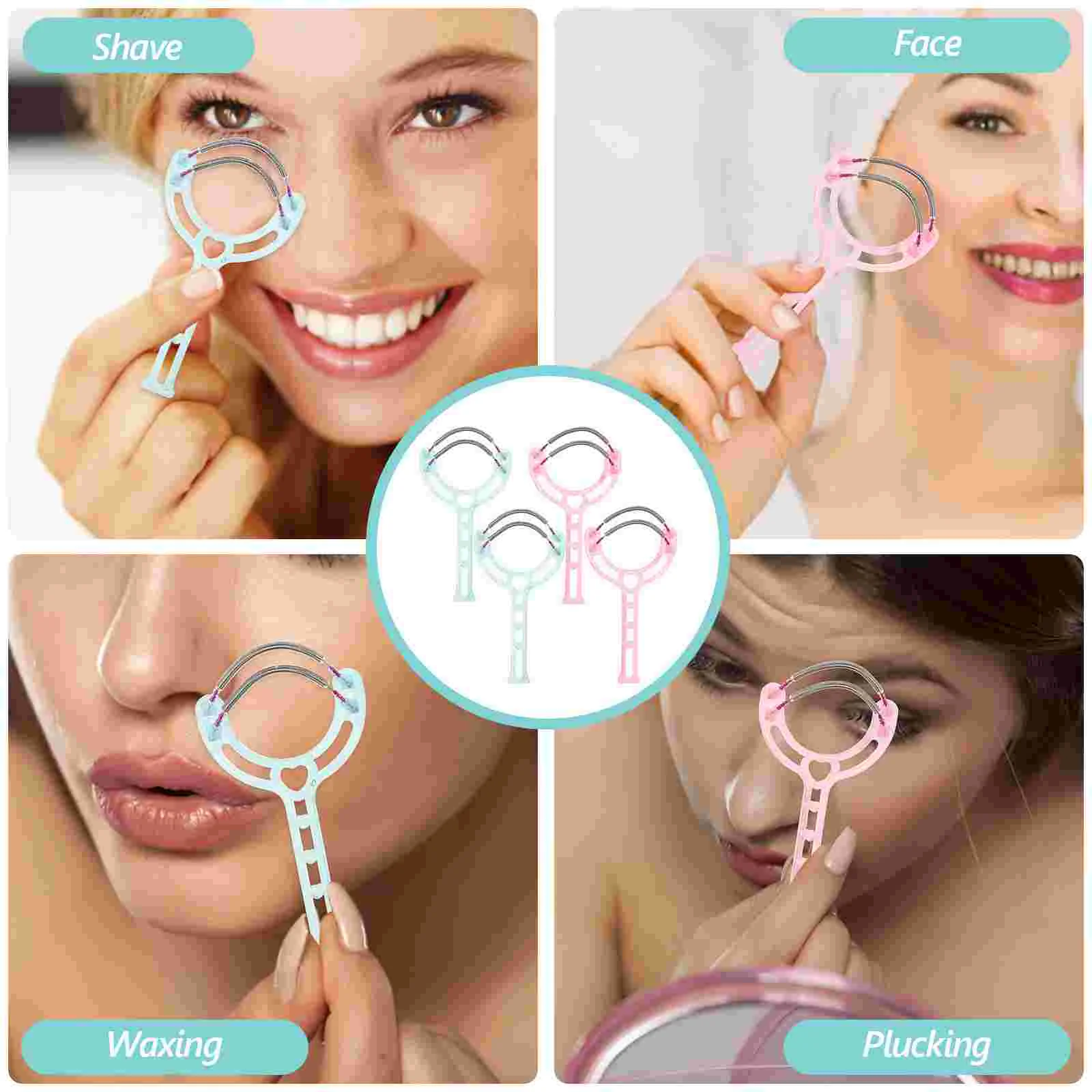 4pcs Plastic Hair Removal Device Spring Facial Hairs Removal Handheld Threading Beauty Epilator Tools for Woman (Pink, Green)