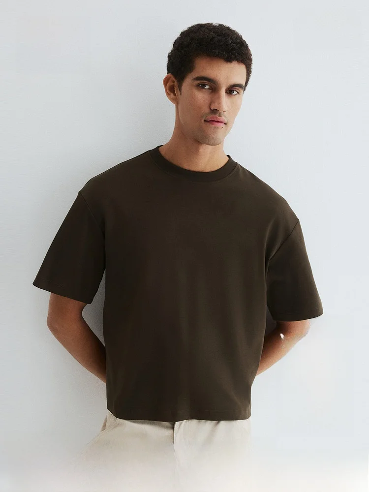

H&M Men's Loose Fit ort Sve round Ne T-irt Casual Cotton Basic Color Top for Outdoor Travel Daily Wear