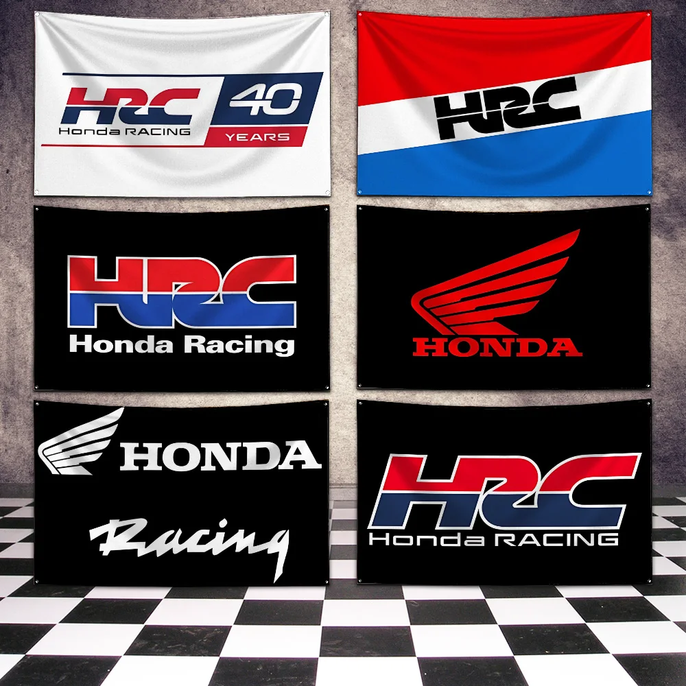 Ft HRC Racing Motorcycles Flag Polyester Printing Banner for Garage Wall Out H-HondaS Door Decoration With Brass Grommets