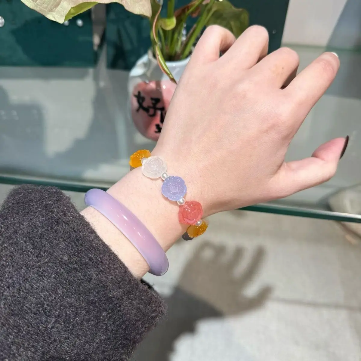 Exquisite chalcedony candy color Duobao flower women's bracelet new Chinese birthday