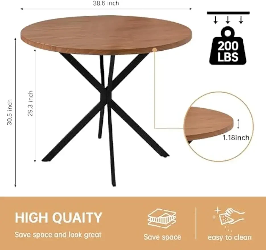 Walnut Round Dining Table for 4-6 Person, 39