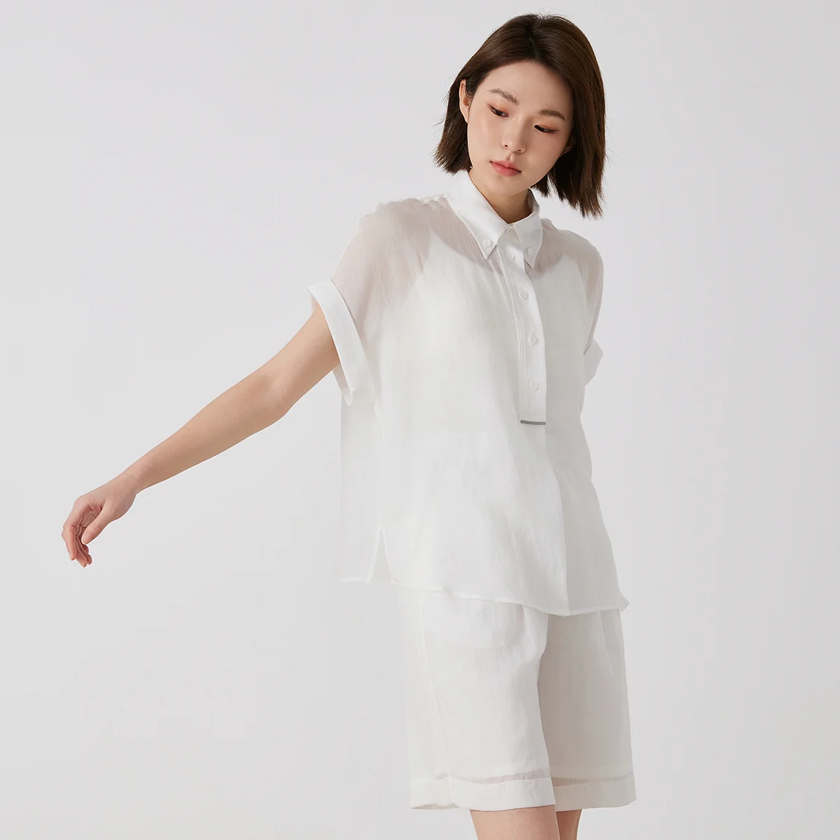 K3133X Women's Polo Collar Short Sleeve Shirt High Quality Linen Blend Fashiona… - Image 3