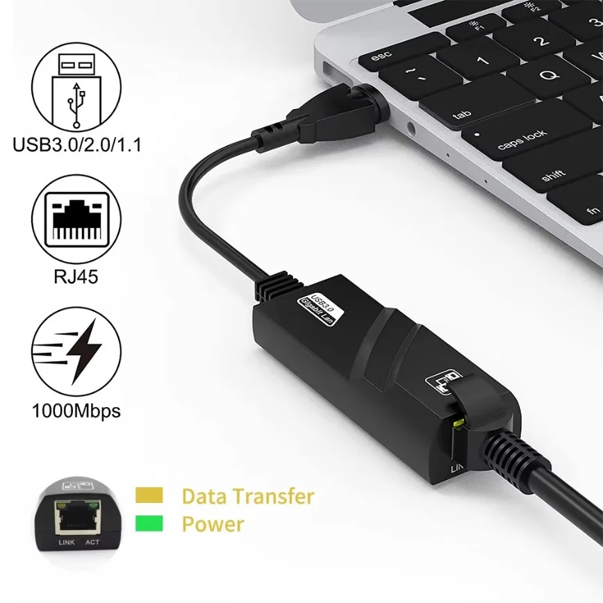 

Проводная сетевая карта USB3.0 10/100/1000 Мбит/с Type-C/USB к RJ45 Gigabit LAN Ethernet-адаптер для ПК, компьютера, ноутбука Macbook Windows