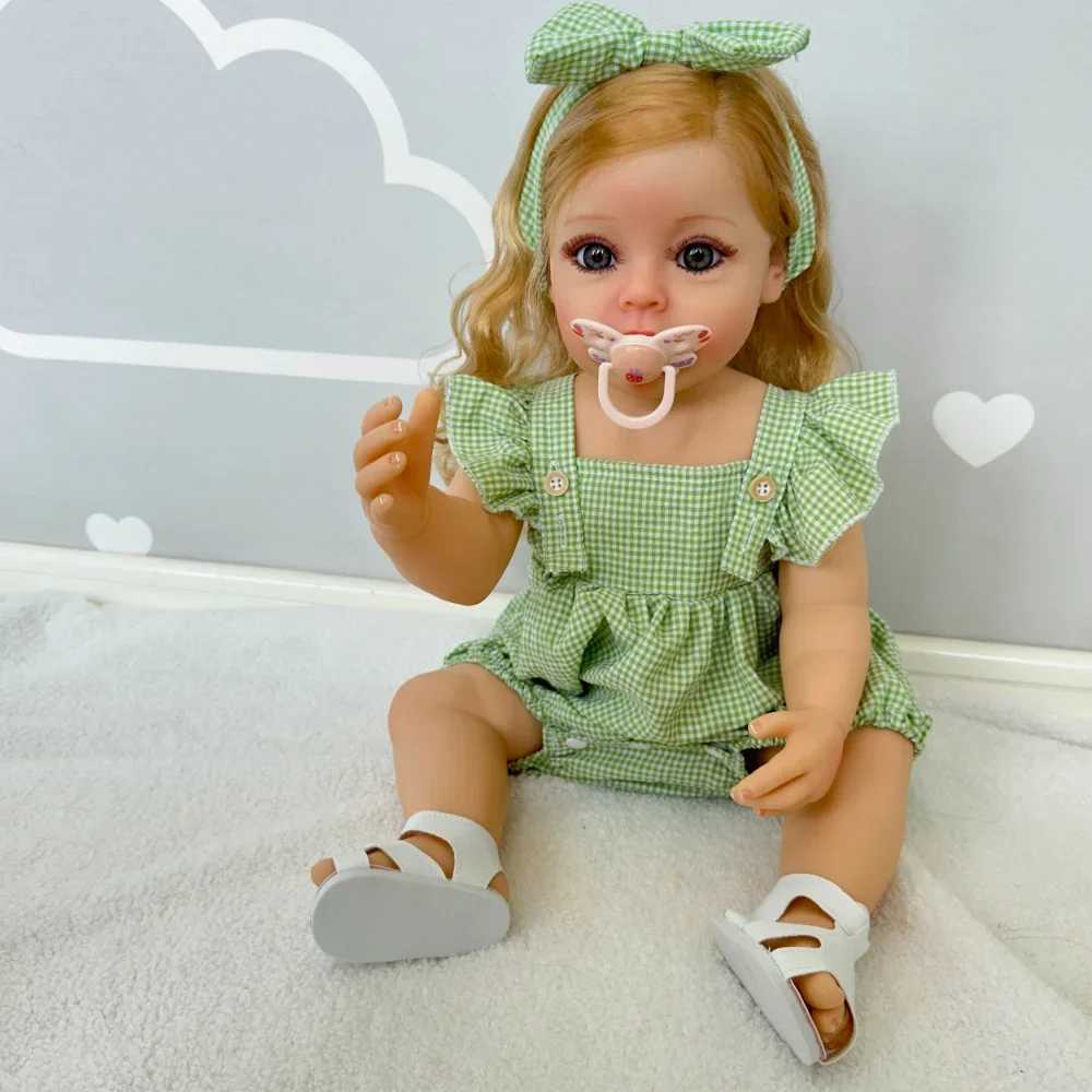 

55CM Finished Doll Sue-Sue Reborn Toddler Girl Doll Full Body Silicone Waterproof Bathy Toy Hand-Detailed Painting Visible Veins