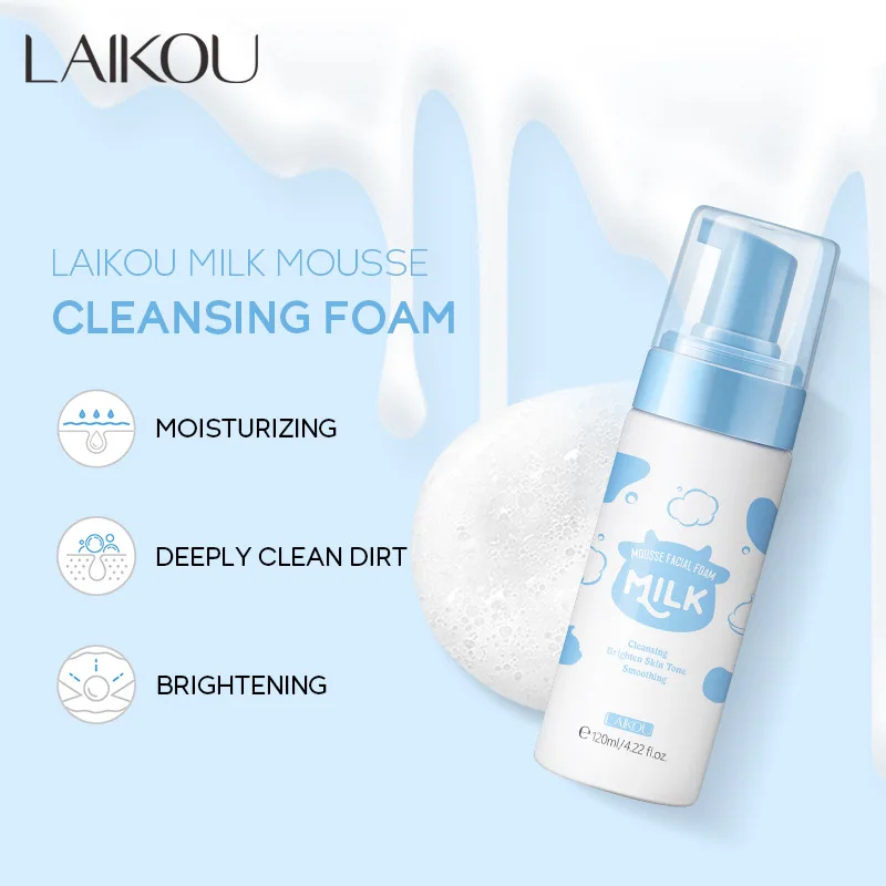 LAIKOU Milk Cleansing Mousse 120ml Cleans Pores, Moisturizes and Brightens Skin Care Products Wholesale