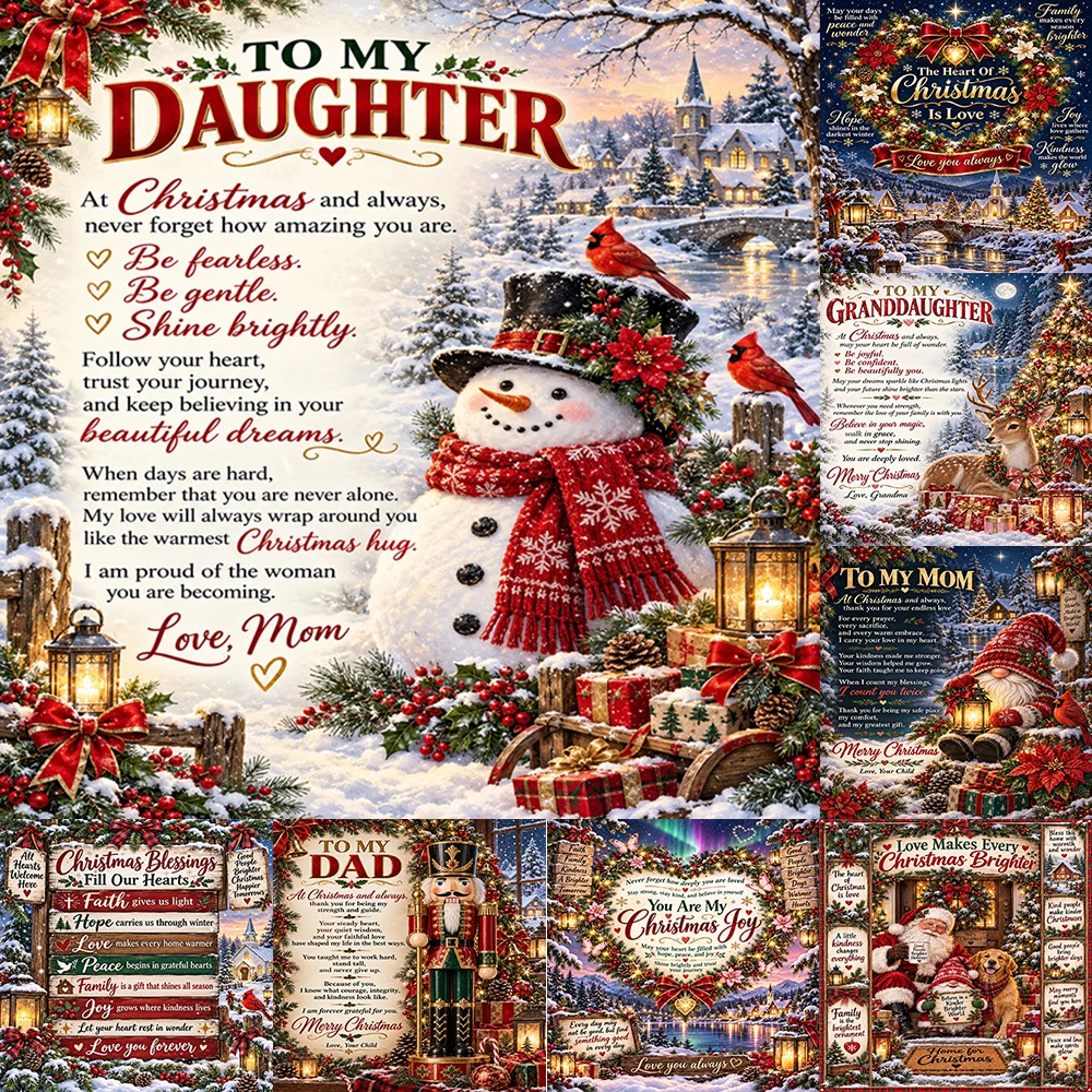 1pcs Christmas Family Themed Throw Blanket For Daughter Mom Dad Granddaughter Festive Winter Home Decor