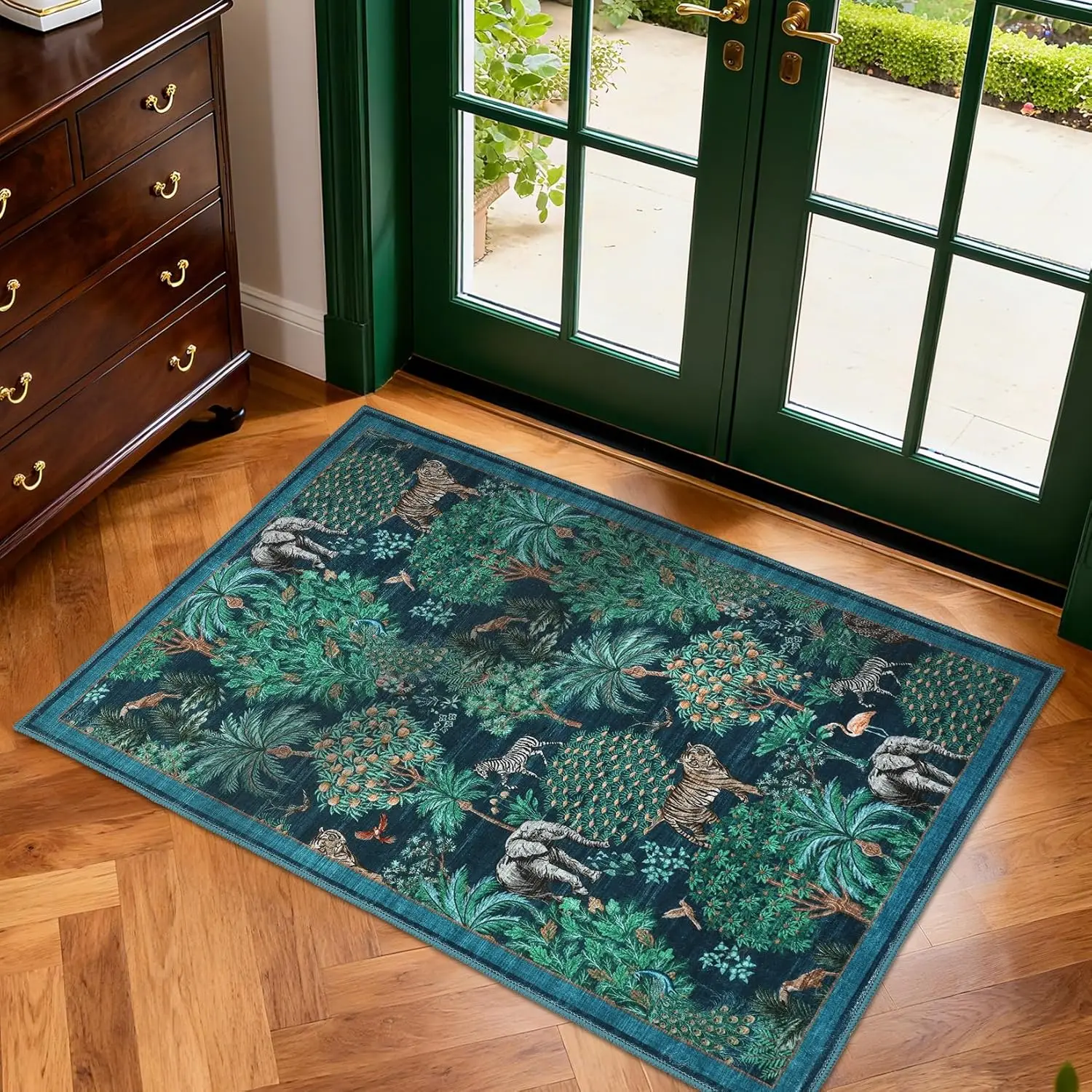 

Jungle Rug Animal Print Rugs Non Slip Washable Front Door Rug for Entryway, Indoor Kitchen Rugs Low-Pile Small Door Mat Forest
