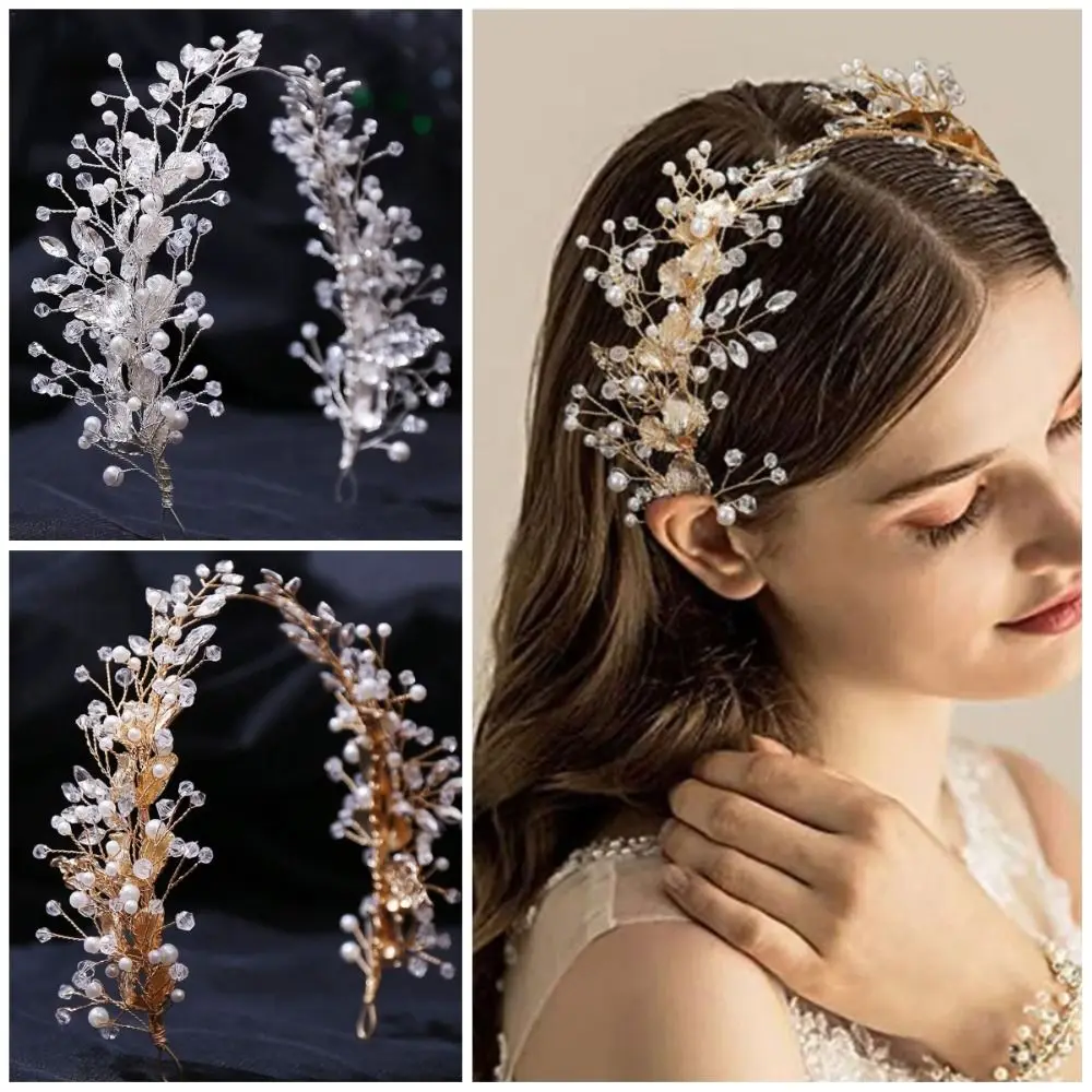 

Premium Handmade Bridal Headband Alloy Leaf Pearls Rhinestone Head Chain Beaded Gold/Silver Women Hair Jewelry Bridesmaids
