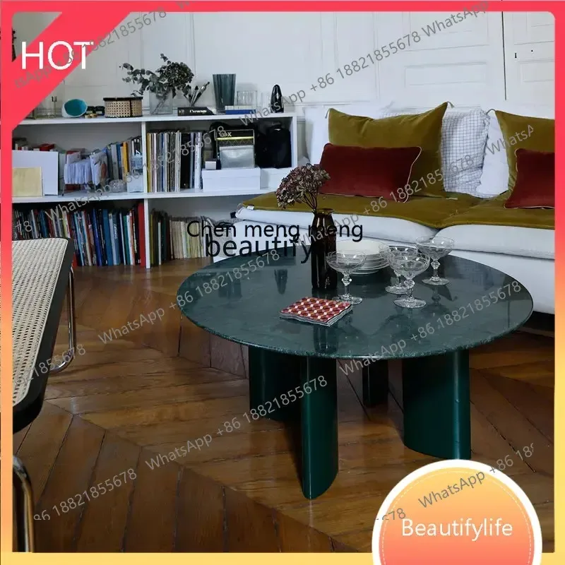 new Natural Indian Green Marble Coffee Table Nordic Living Room round Tea Table Simple Furniture ss 8617