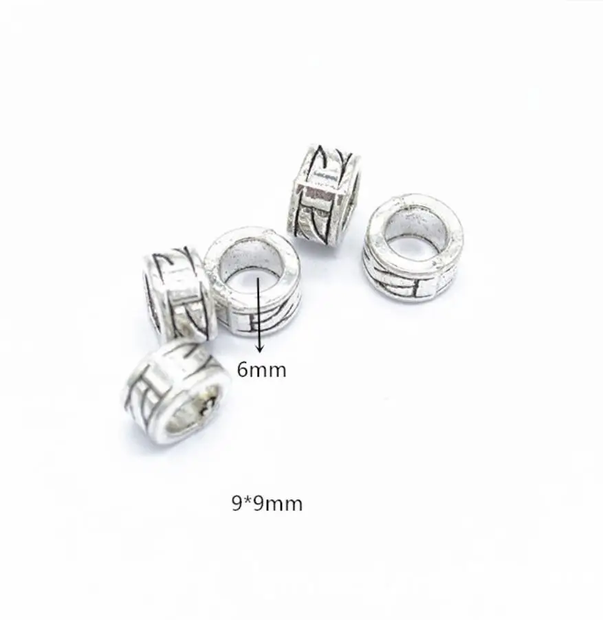 10pcs 9*9mm Hole 6mm Antique Silver Color Big Hole Spacer Beads For Jewelry Making DIY Jewelry F0321