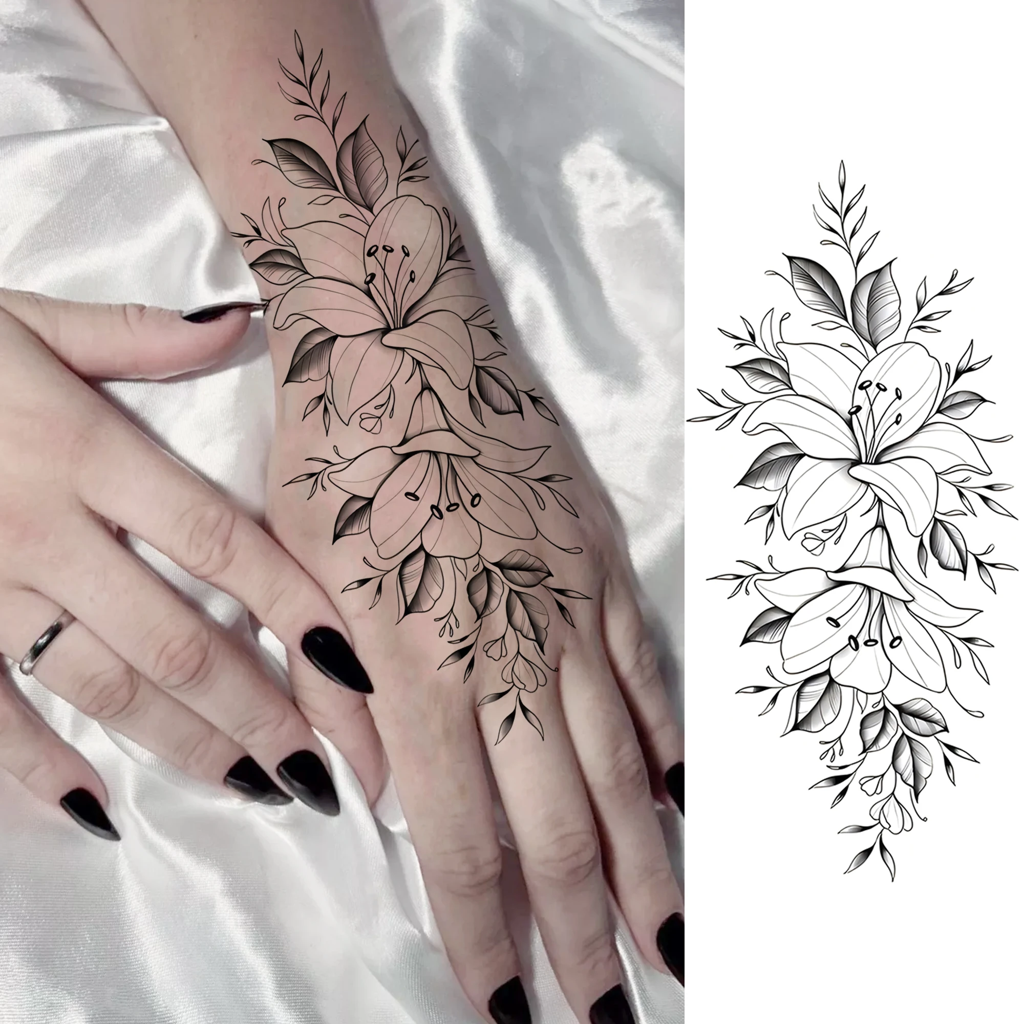 1 Sheet Butterfly Flower Phoenix Temporary Tattoo For Women Men Hand Ankle, Waterproof Long Lasting Realistic Fake Tatoo Sticker