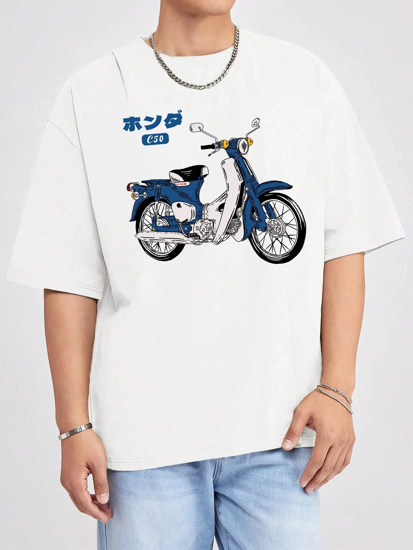 

Little Bee C50 Motorcycle Printed T-Shirt Summer Men’s Pure Cotton Fashion Soft Breathable Short Sleeve Top